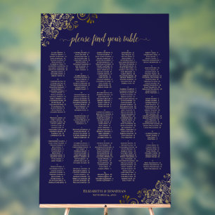 Gold & Navy 300-Personen-Alphabetischer Sitzplan Acrylschild