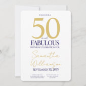 Gold Navy 50 and Fabulous | 50th Birthday Simple Einladung (Vorderseite)