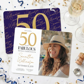 Gold & Navy | 50. Elegante fantastische Geburtstag Einladung