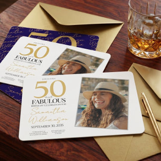 Gold & Navy | 50. Geburtstag Fabelhafte Foto-Party Einladung