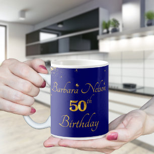 Gold & Navy 50. Geburtstagsfeier-Einladung Kaffeetasse
