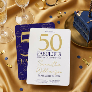 Gold Navy 50 und Fantastisch | 50. Geburtstag Schl Einladung