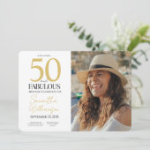 Gold & Navy | 50th Elegant Fabulous Birthday Party Einladung (Stehend Vorderseite)