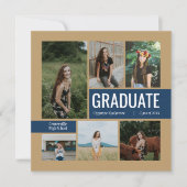 Gold & Navy 6 Foto Abschluss Einladung (Vorderseite)