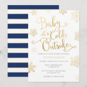 Gold & Navy Baby ist kalte Außendusche Einladung (Vorne/Hinten)