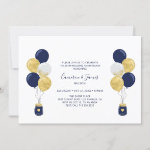 Gold & Navy Ballons 50. Hochzeitstag Einladung