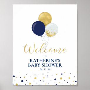 Gold & Navy Ballons   Willkommensgruß zur Babypart Poster