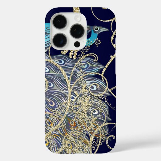 Gold Navy Black Peacock Gold Swirl Case-Mate iPhone Hülle (Rückseite)