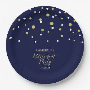 Gold & Navy Blau Chic Konfetti-Ruhestandsfeier Pappteller
