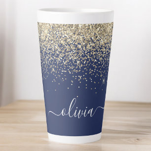 Gold Navy Blau Glitter Schriftzug Monogramm Mädche Milchtasse