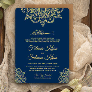 Gold Navy Blau Henna Mehndi Islamische Hochzeit Einladung