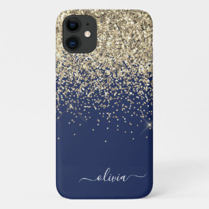Gold Navy Blau Mädchen Glitter Glanz Monogramm Nam Case-Mate iPhone Hülle