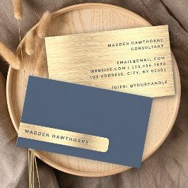 Gold Navy Blau Moderne einfache, elegante Brushed  Visitenkarte