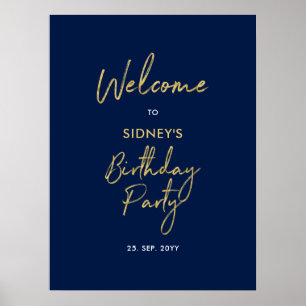 Gold & Navy Blau Moderne Geburtstagsfeier Begrüßun Poster