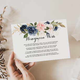 Gold Navy Blau Rosa Floral Hochzeitswunsch  Begleitkarte