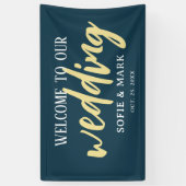 Gold Navy Blauer Begrüßungszettel Banner (Vertikal)