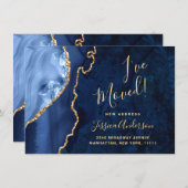 Gold & Navy Blauer Marmor Agate Neue Adressenversc Ankündigung (Vorne/Hinten)