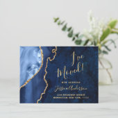Gold & Navy Blauer Marmor Agate Neue Adressenversc Ankündigung (Stehend Vorderseite)