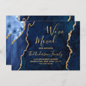 Gold & Navy Blauer Marmor Agate Neue Adressenversc Ankündigung (Vorne/Hinten)