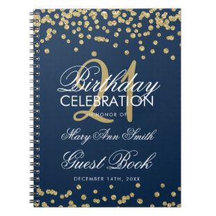 Gold Navy Blue 21. Geburtstag Gästebuch Confetti Notizblock