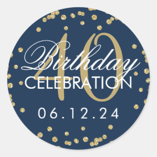 Gold Navy Blue 40. Geburtstag Glitzer Confetti Runder Aufkleber
