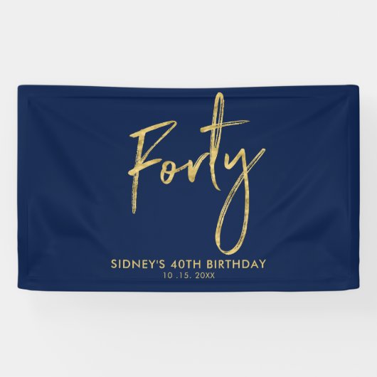 Gold Navy Blue 40. Geburtstag Party Begrüßungsbann Banner (Horizontal)