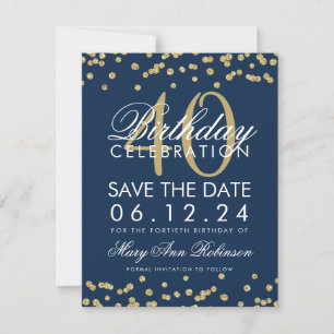 Gold Navy Blue 40. Geburtstag Rett Date Confetti Save The Date