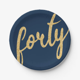 Gold Navy Blue 40 Geburtstagsparty Glitzer "40" Pappteller