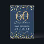 Gold Navy Blue 60. Geburtstag Save the Date Detail Einladung<br><div class="desc">Elegantes "60th Birthday Party" Design mit Imitats Glitzer Konfetti & Details Text. Einfach zu bedienen und leicht zu personalisieren. Bestelle noch heute!</div>
