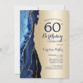 Gold Navy Blue Agate 60. Geburtstag Einladung (Vorderseite)
