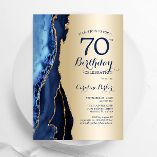 Gold Navy Blue Agate 70. Geburtstag Einladung