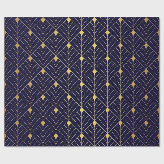 Gold Navy Blue Art Deco Diamond Muster Geschenkpapier (Flach)