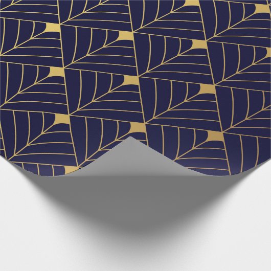Gold Navy Blue Art Deco Diamond Muster Geschenkpapier (Ecke)