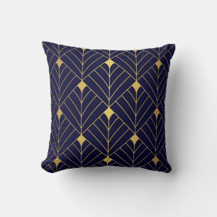 Gold Navy Blue Art Deco Diamond Muster Kissen