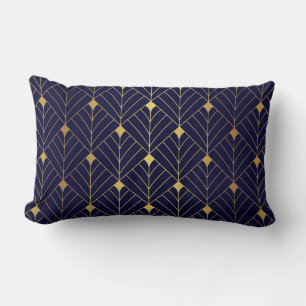 Gold Navy Blue Art Deco Diamond Muster Lendenkissen