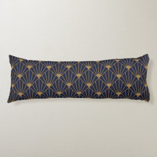 Gold Navy Blue Art Deco Lüfter Muster Seitenschläferkissen
