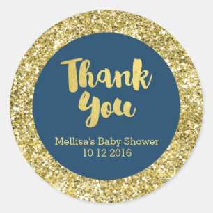 Gold Navy Blue Baby Dusche Vielen Dank für Ihr Int Runder Aufkleber