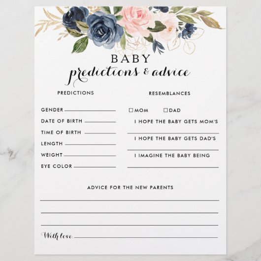 Gold Navy Blue Baby Predictions and Advice Cards (Vorderseite)