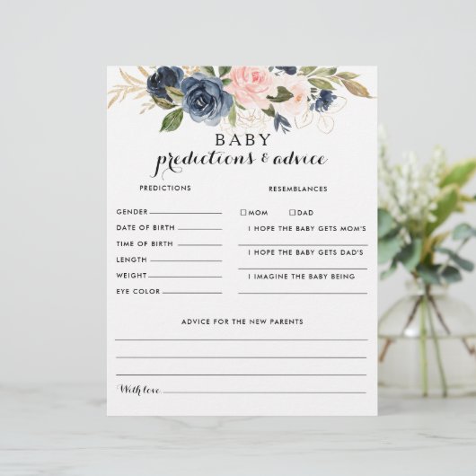 Gold Navy Blue Baby Predictions and Advice Cards (Stehend Vorderseite)