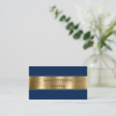 Gold Navy Blue Beruflich Metallic Elegant QR Visitenkarte (Stehend Vorderseite)