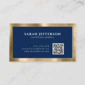 Gold Navy Blue Beruflich Metallic Elegant QR Visitenkarte (Rückseite)