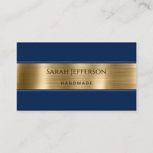 Gold Navy Blue Beruflich Metallic Elegant QR Visitenkarte (Vorderseite)