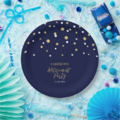 Gold & Navy Blue Chic Confetti Retirement Party Pappteller (Party)