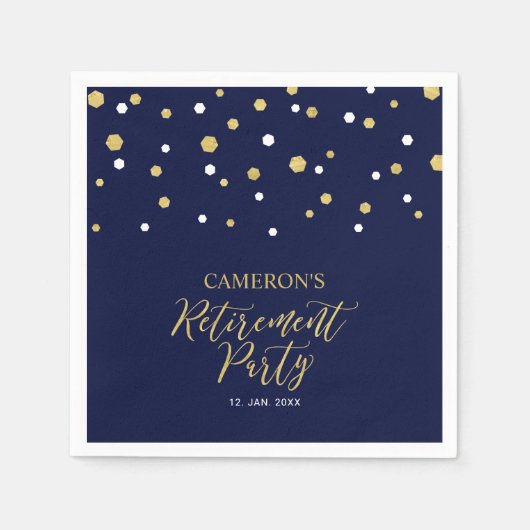 Gold & Navy Blue Chic Confetti Retirement Party Serviette (Vorderseite)