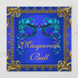Gold Navy Blue Cobalt Blue Mask Masquerall Einladung