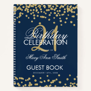 Gold Navy Blue Confetti 21. Geburtstag Gästebuch Notizblock