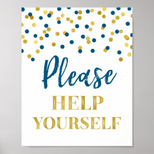 Gold Navy Blue Confetti Bitte helfen Sie sich bei  Poster