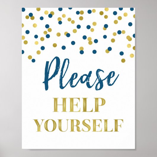 Gold Navy Blue Confetti Bitte helfen Sie sich bei Poster (Vorne)