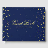 Gold Navy Blue Confetti Dots Gästebuch (Vorderseite)