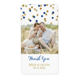 Gold Navy Blue Confetti Foto Wedding Labels